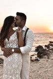 BMbride Boho Sleeveless Floral Mermaid Wedding Dress Backless Bridal Gown BMbride