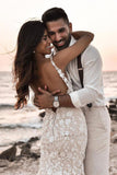 BMbride Boho Sleeveless Floral Mermaid Wedding Dress Backless Bridal Gown BMbride