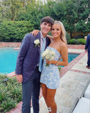 Stylish Blue Strapless Short Homecoming Dress, Summer Outfit Dress BM bride