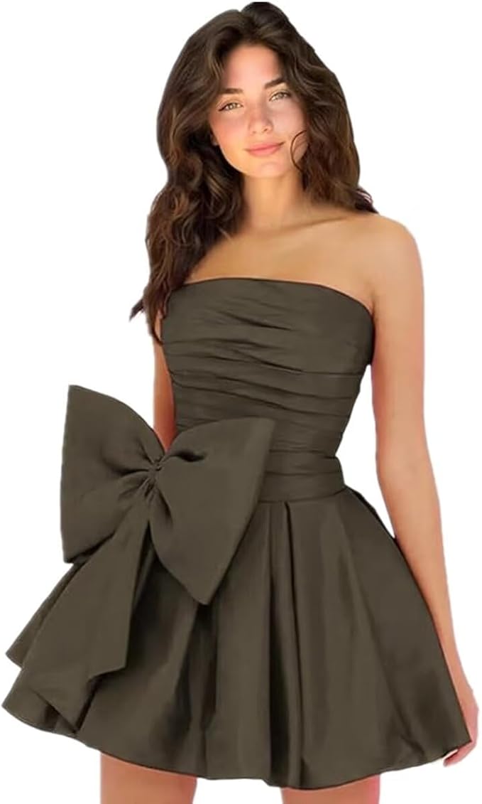 Simple Sleeveless Ruched Mini Homecoming Dress with Bow, Perfect for Any Party BM bride