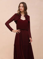 Burgundy Chiffon Ruffle Wraps with Long Sleeves BMbride