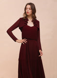 Burgundy Chiffon Ruffle Wraps with Long Sleeves BMbride