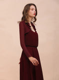 Burgundy Chiffon Ruffle Wraps with Long Sleeves BMbride
