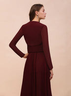 Burgundy Chiffon Ruffle Wraps with Long Sleeves BMbride