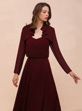 Burgundy Chiffon Ruffle Wraps with Long Sleeves BMbride