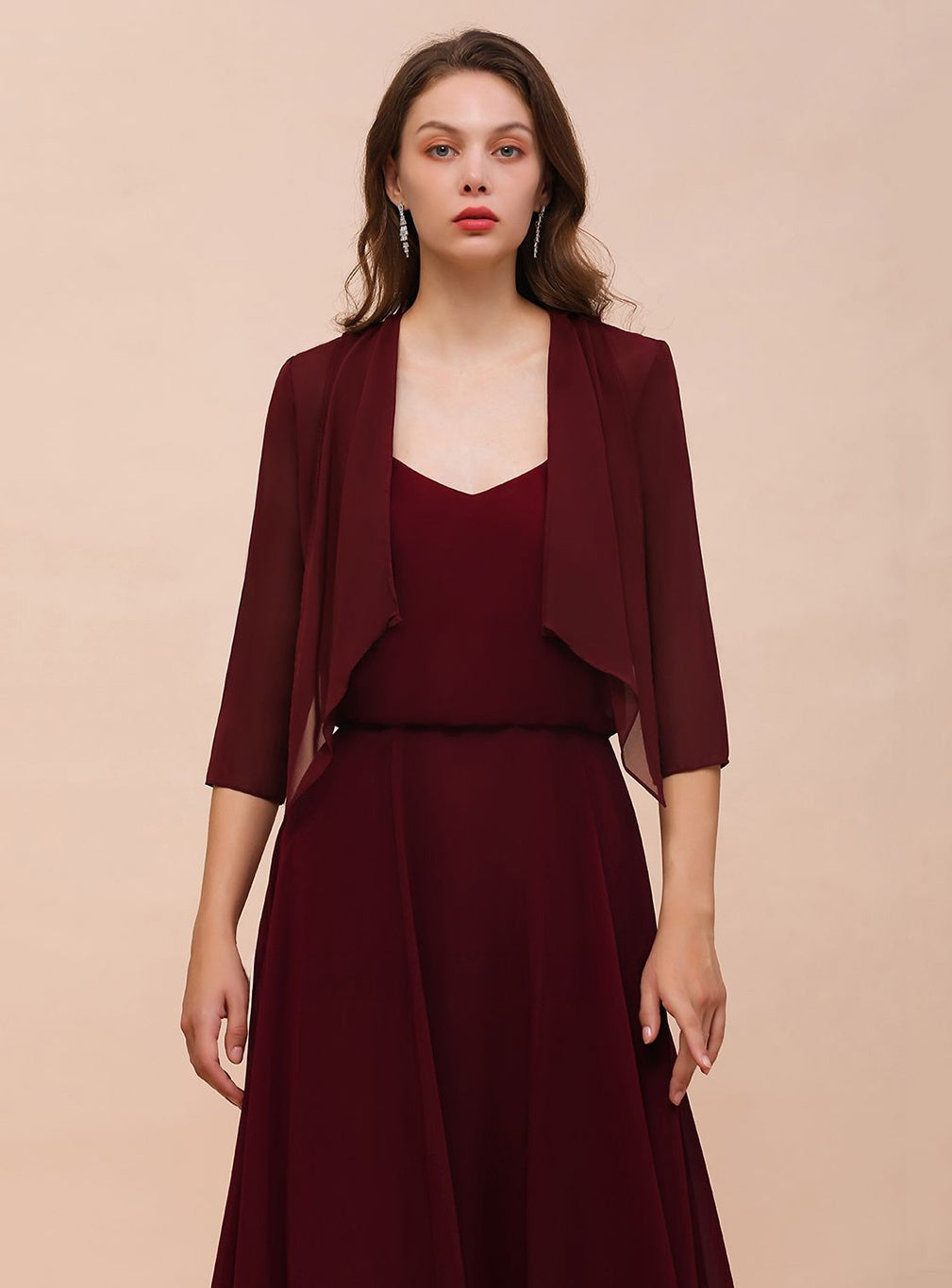 Burgundy Chiffon Special Occasion Wraps with Half Sleeves BMbride