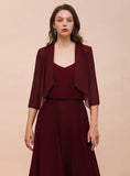 Burgundy Chiffon Special Occasion Wraps with Half Sleeves BMbride