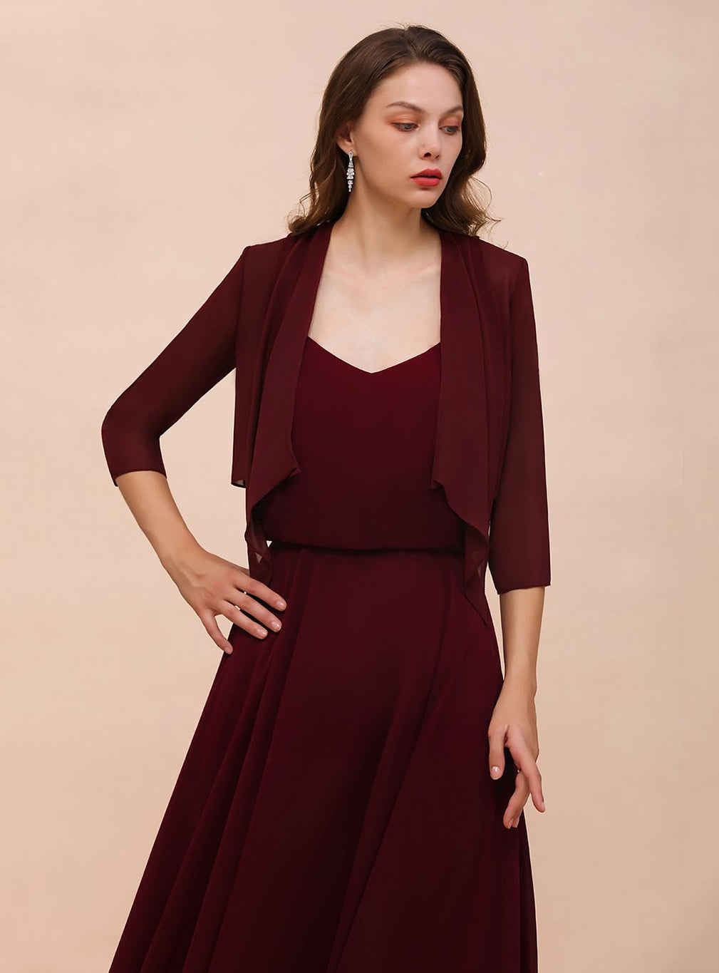 Burgundy Chiffon Special Occasion Wraps with Half Sleeves BMbride
