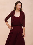 Burgundy Chiffon Special Occasion Wraps with Half Sleeves BMbride