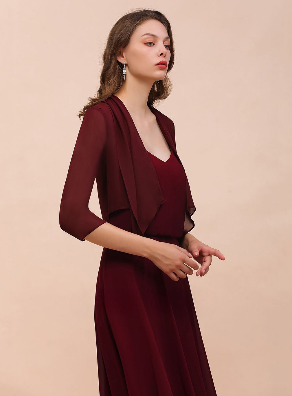 Burgundy Chiffon Special Occasion Wraps with Half Sleeves BMbride