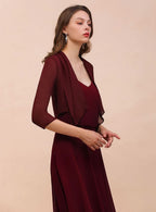 Burgundy Chiffon Special Occasion Wraps with Half Sleeves BMbride