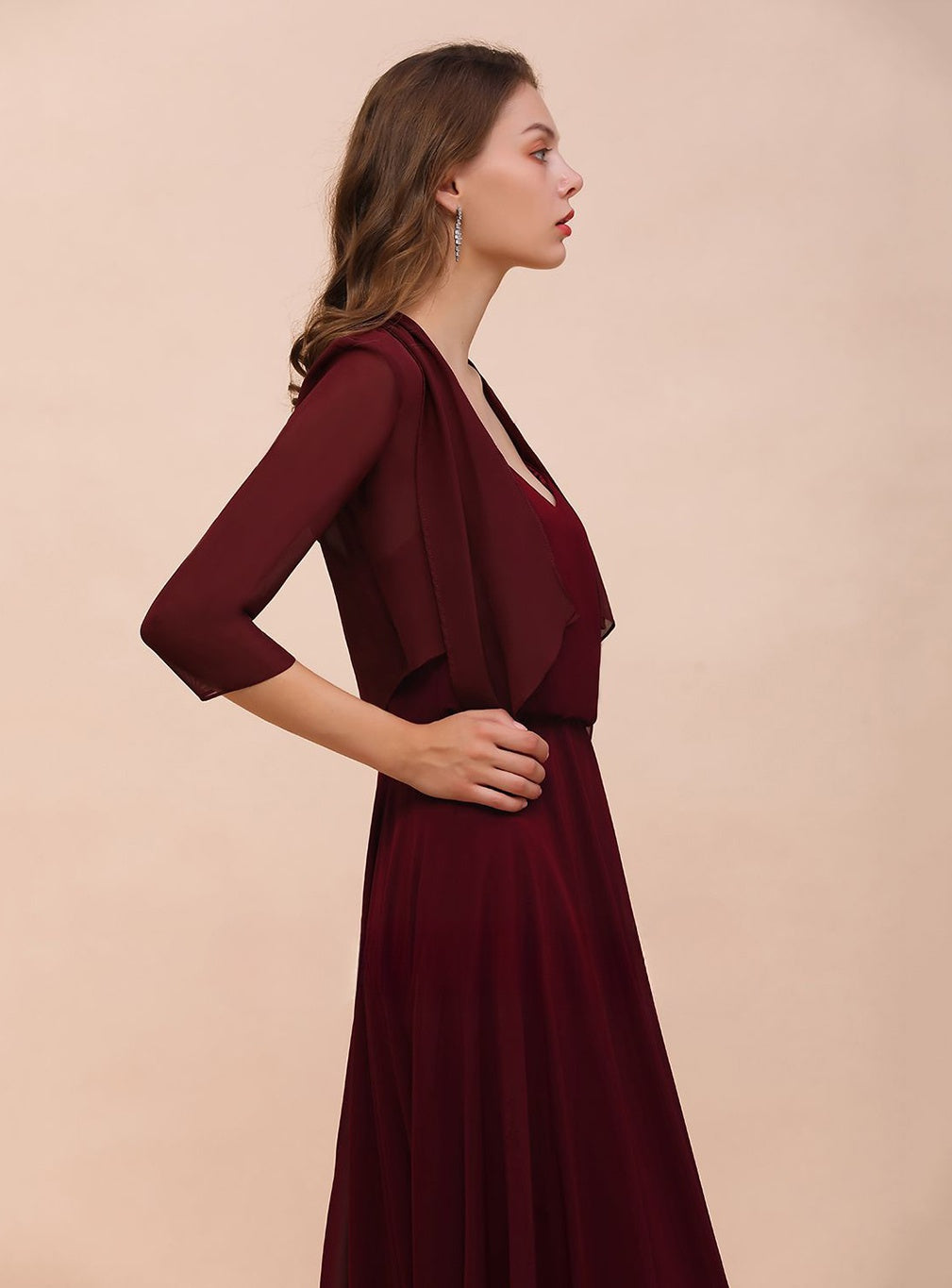 Burgundy Chiffon Special Occasion Wraps with Half Sleeves BMbride