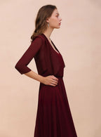 Burgundy Chiffon Special Occasion Wraps with Half Sleeves BMbride