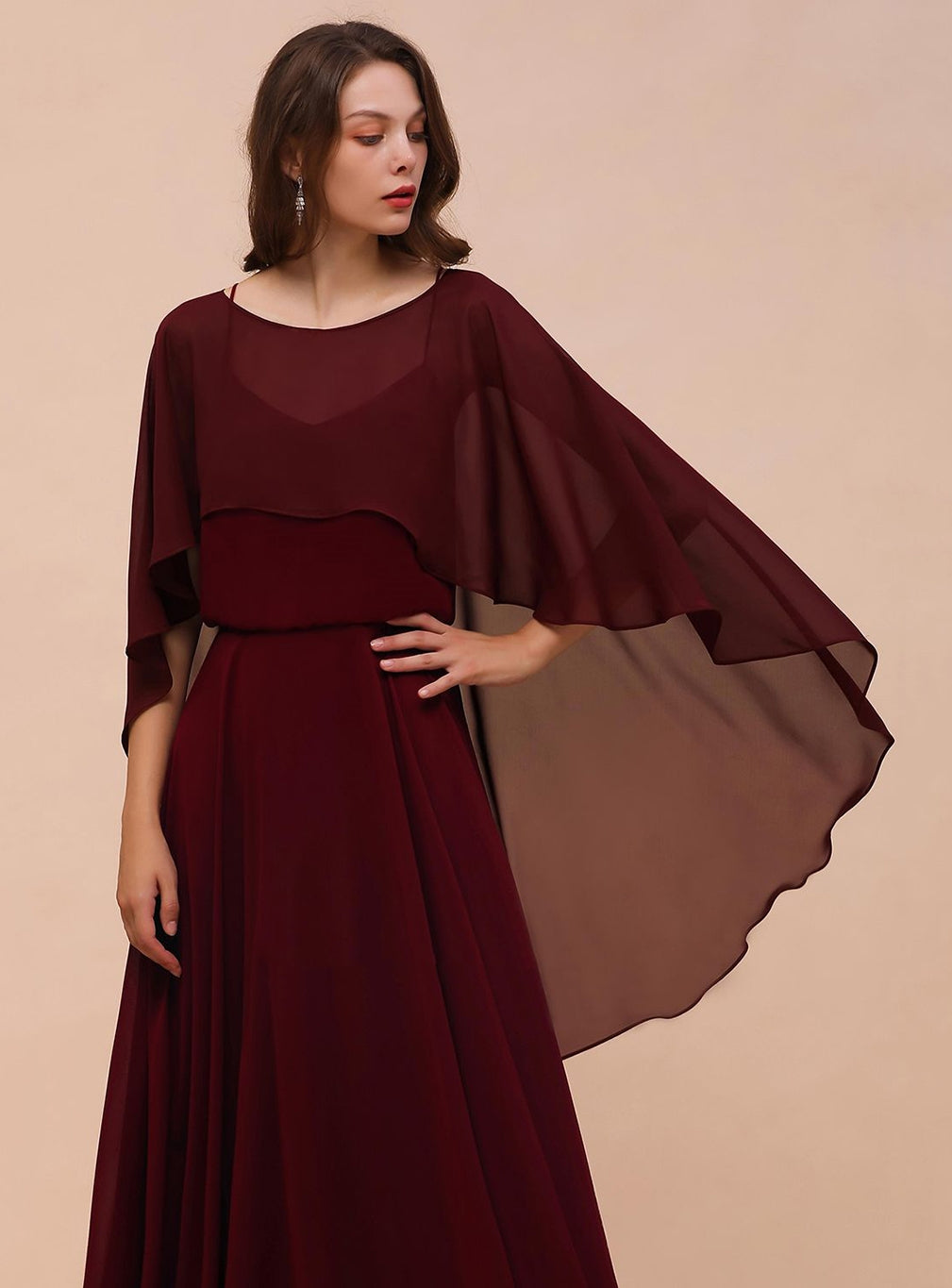 Burgundy Chiffon Special Occasions Long Wrap BMbride