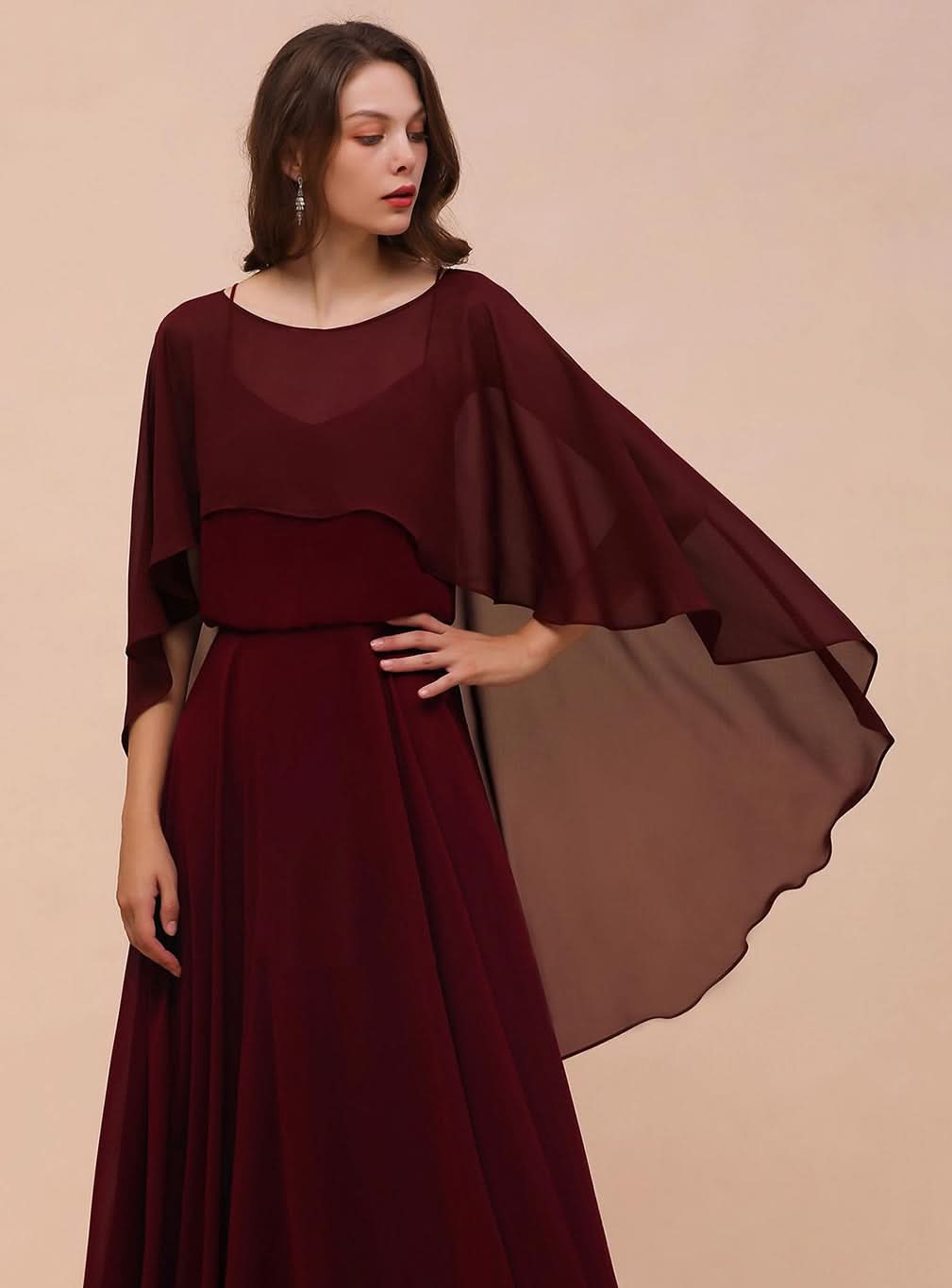 Burgundy Chiffon Special Occasions Long Wrap BMbride