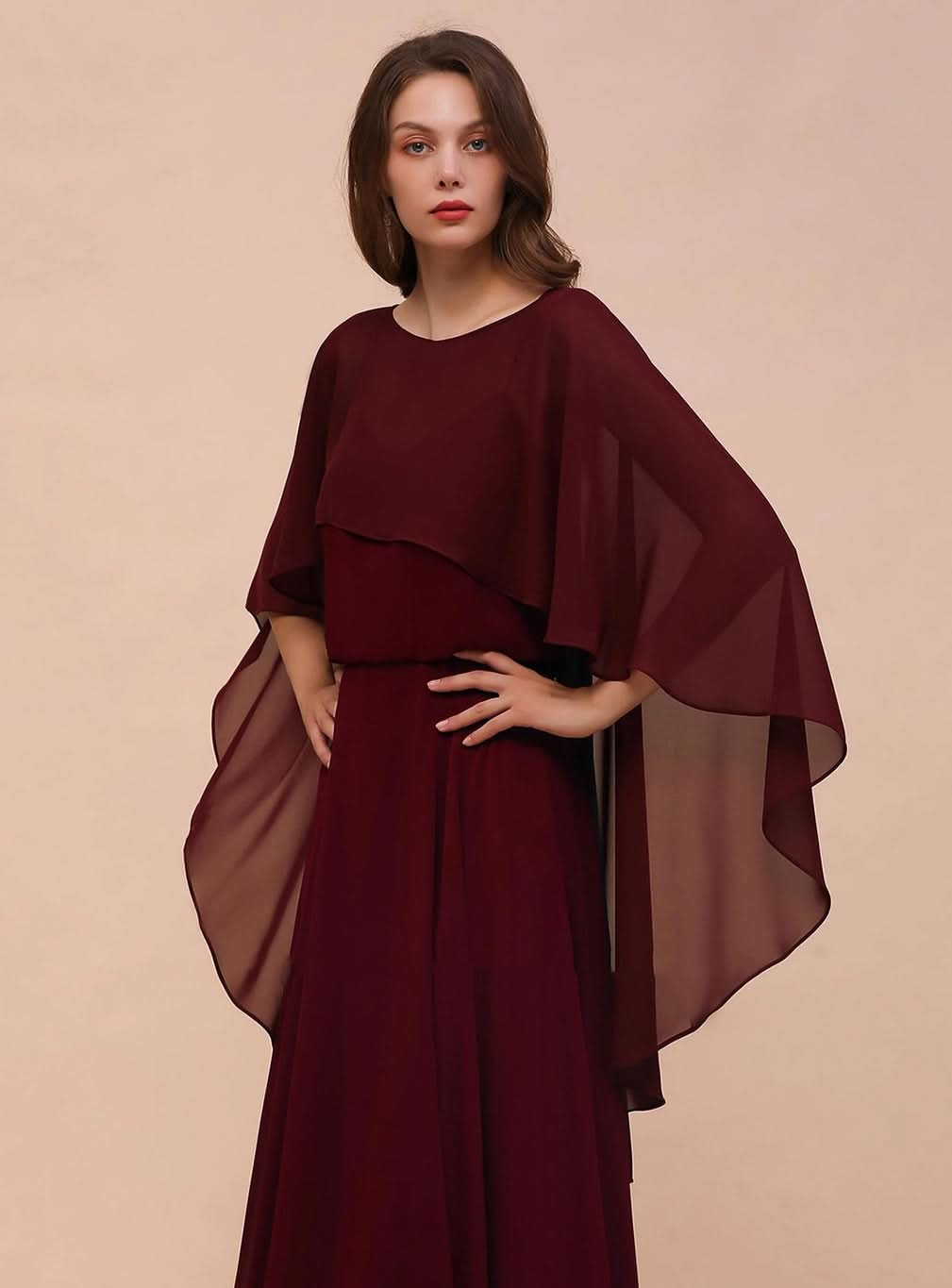 Burgundy Chiffon Special Occasions Long Wrap BMbride