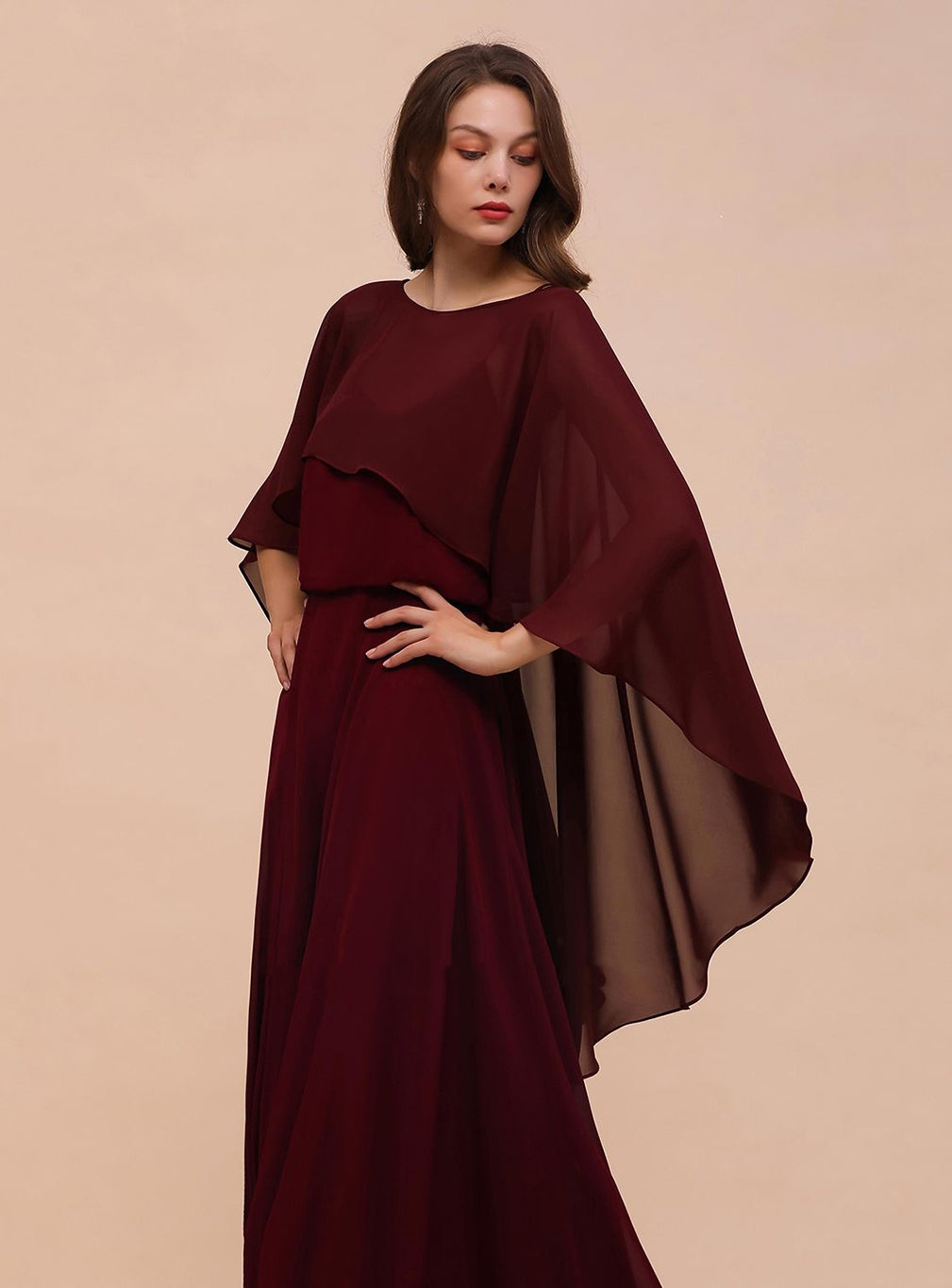 Burgundy Chiffon Special Occasions Long Wrap BMbride
