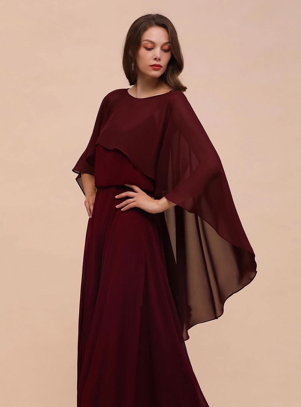 Burgundy Chiffon Special Occasions Long Wrap BMbride