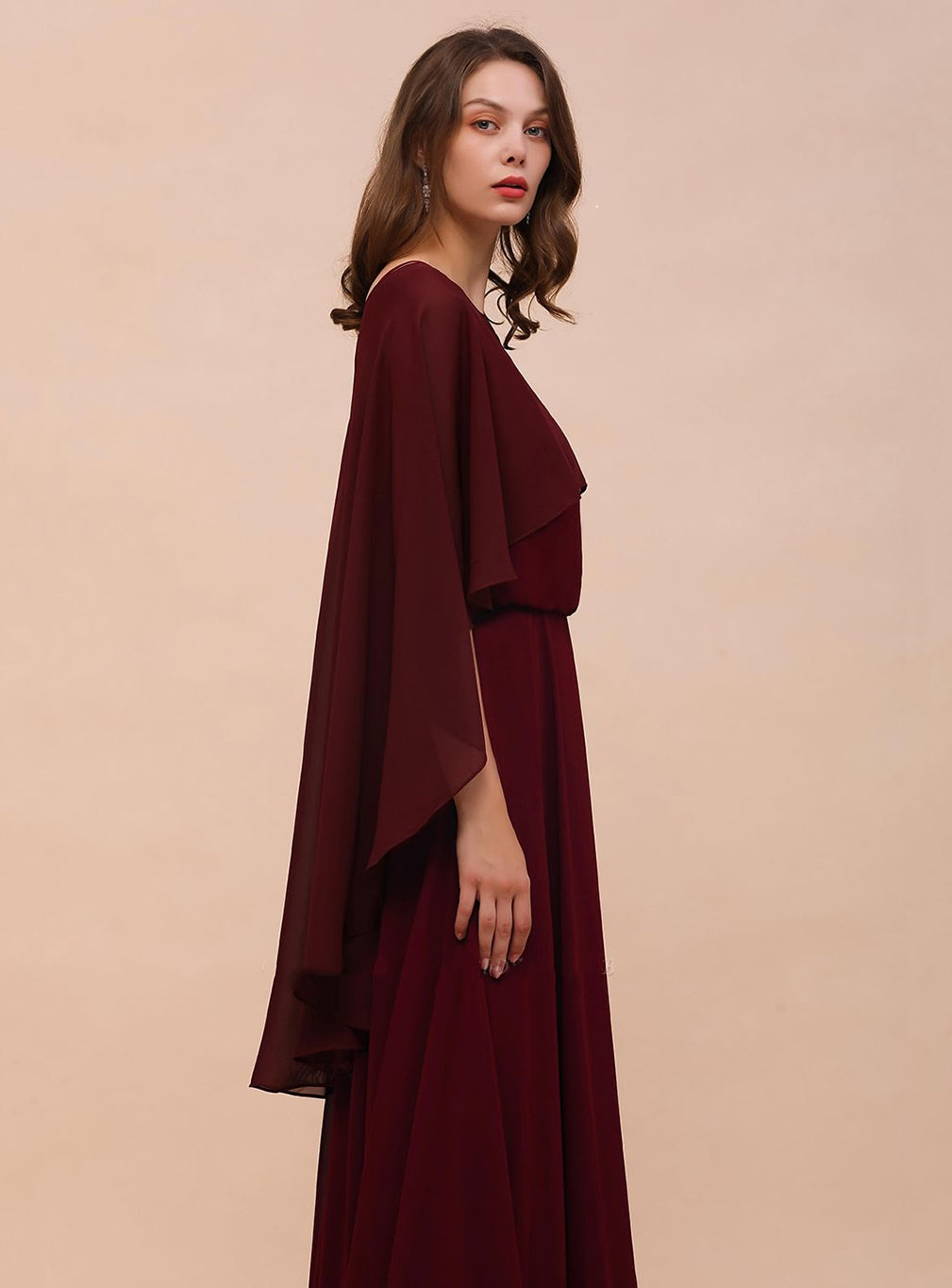Burgundy Chiffon Special Occasions Long Wrap BMbride
