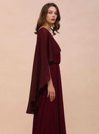 Burgundy Chiffon Special Occasions Long Wrap BMbride