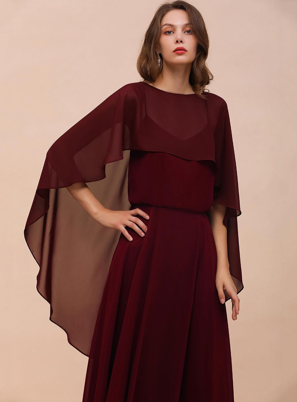 Burgundy Chiffon Special Occasions Long Wrap BMbride
