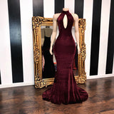 BMbride Burgundy Velvet Mermaid Long Evening Gowns BMbride