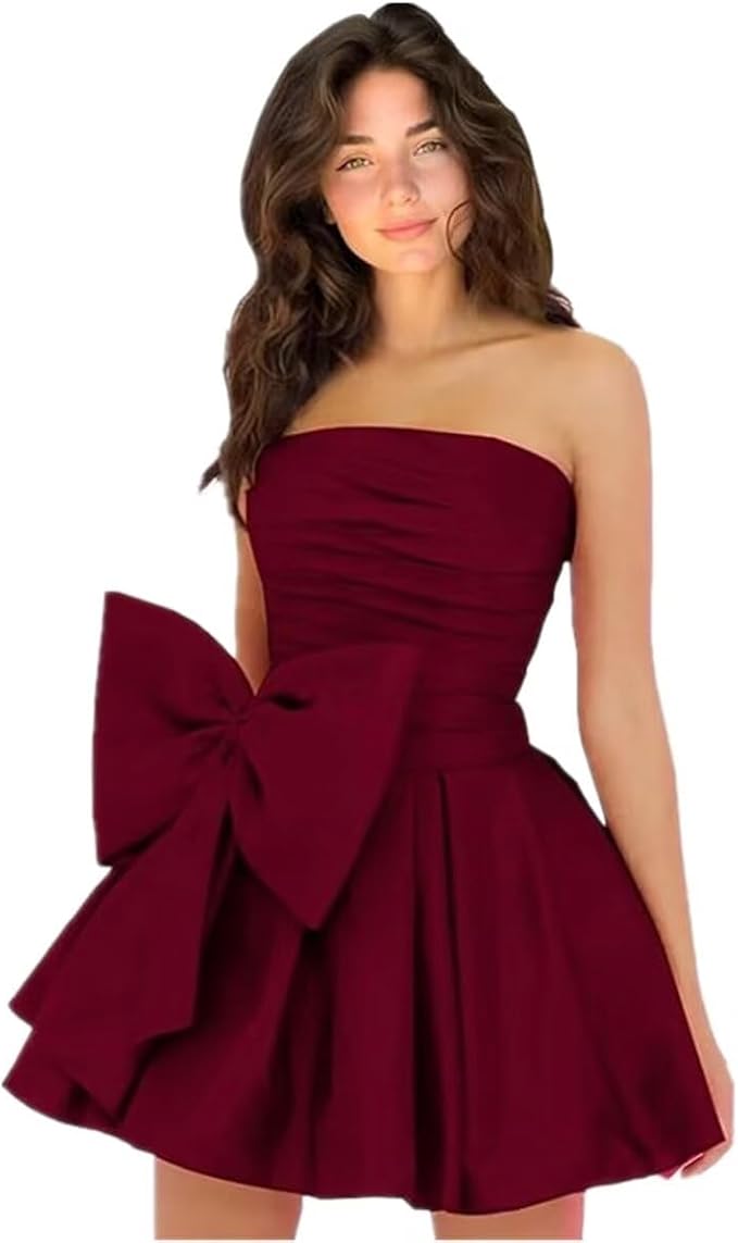 Simple Sleeveless Ruched Mini Homecoming Dress with Bow, Perfect for Any Party BM bride