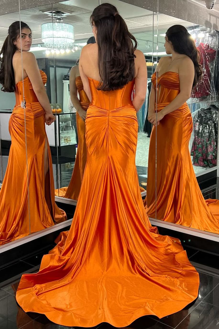 Captivating Sweetheart Satin Mermaid Long Prom Dress with a Unique Design BM bride