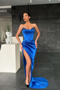 Royal Blue Mermaid Prom Dress with Sequins Split BM bride