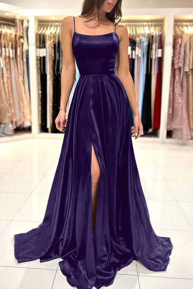 Spaghetti Strap Split Simple Long Prom Dress Green A Line BMBRIDE
