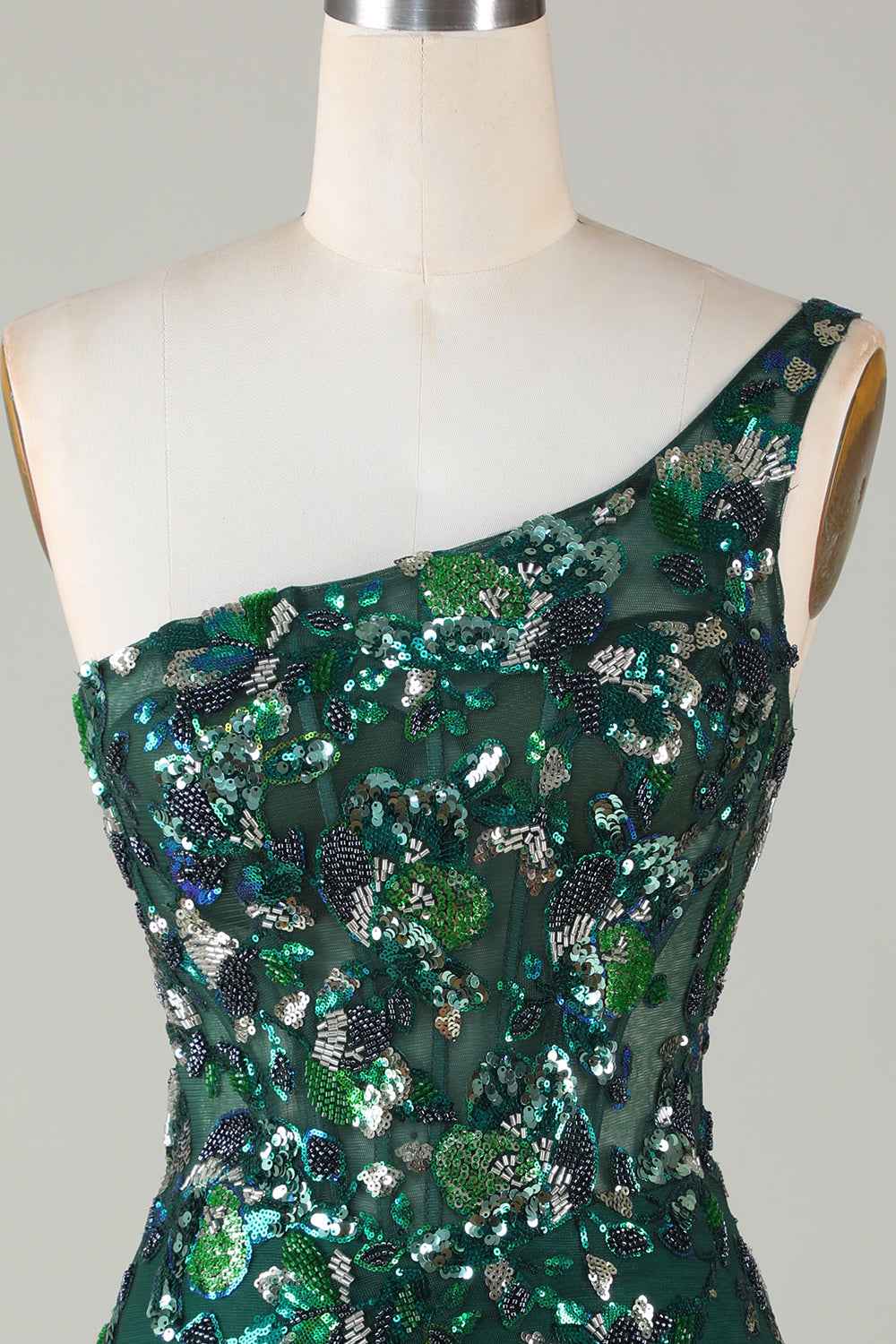 Sparkly Dark Green Tight Short Beaded Homecoming Dress with Feathers Bmbride