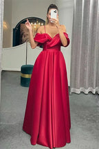 Spaghetti-Strap Off-the-Shoulder A-Line Lace-Up Back Long Evening Dress BM bride