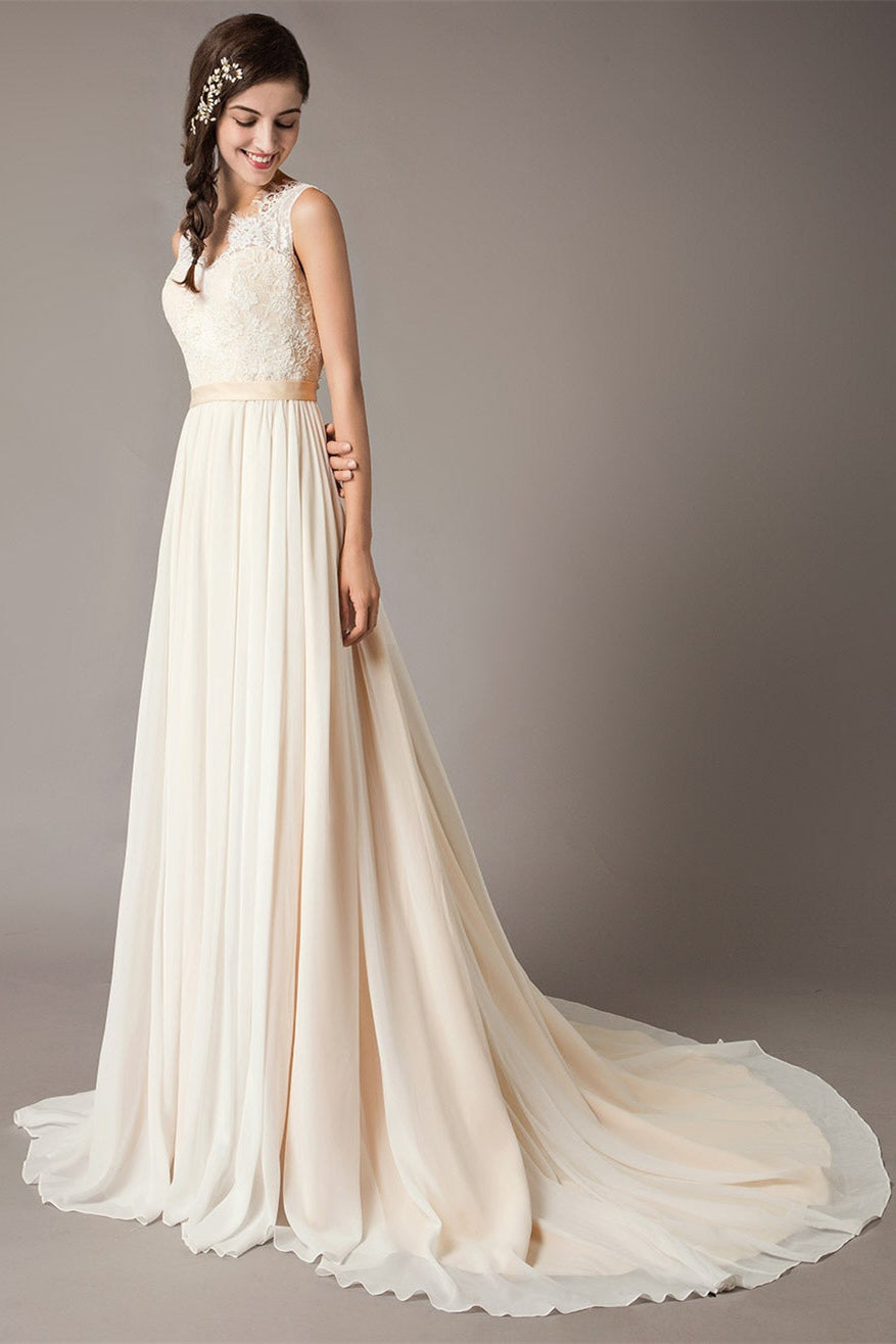 Champagne Lace Chiffon Wedding Dress BM bride