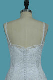 Spaghetti Strap Backless Tulle Mermaid Wedding Dress with Lace Appliques BM bride