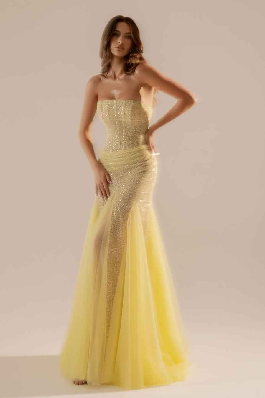 Tulle Strapless Sleeveless Long Mermaid Prom Dress With Pleated