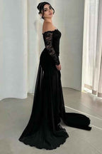 Off the Shoulder Long Sleeves Long Mermaid Prom Dress With Split