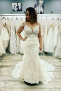 Classy Mermaid Wedding Dress Sweetheart Spaghetti Straps Lace Appliques Floor-length BM bride