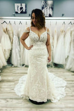 Classy Mermaid Wedding Dress Sweetheart Spaghetti Straps Lace Appliques Floor-length BM bride