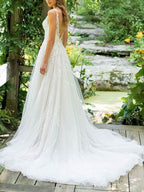 Sleeveless Tulle Lace Beach Wedding Dress BM bride