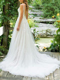 Sleeveless Tulle Lace Beach Wedding Dress BM bride