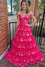 Enchanting Princess Off-the-Shoulder Sequined Lace Prom Dress BM bride
