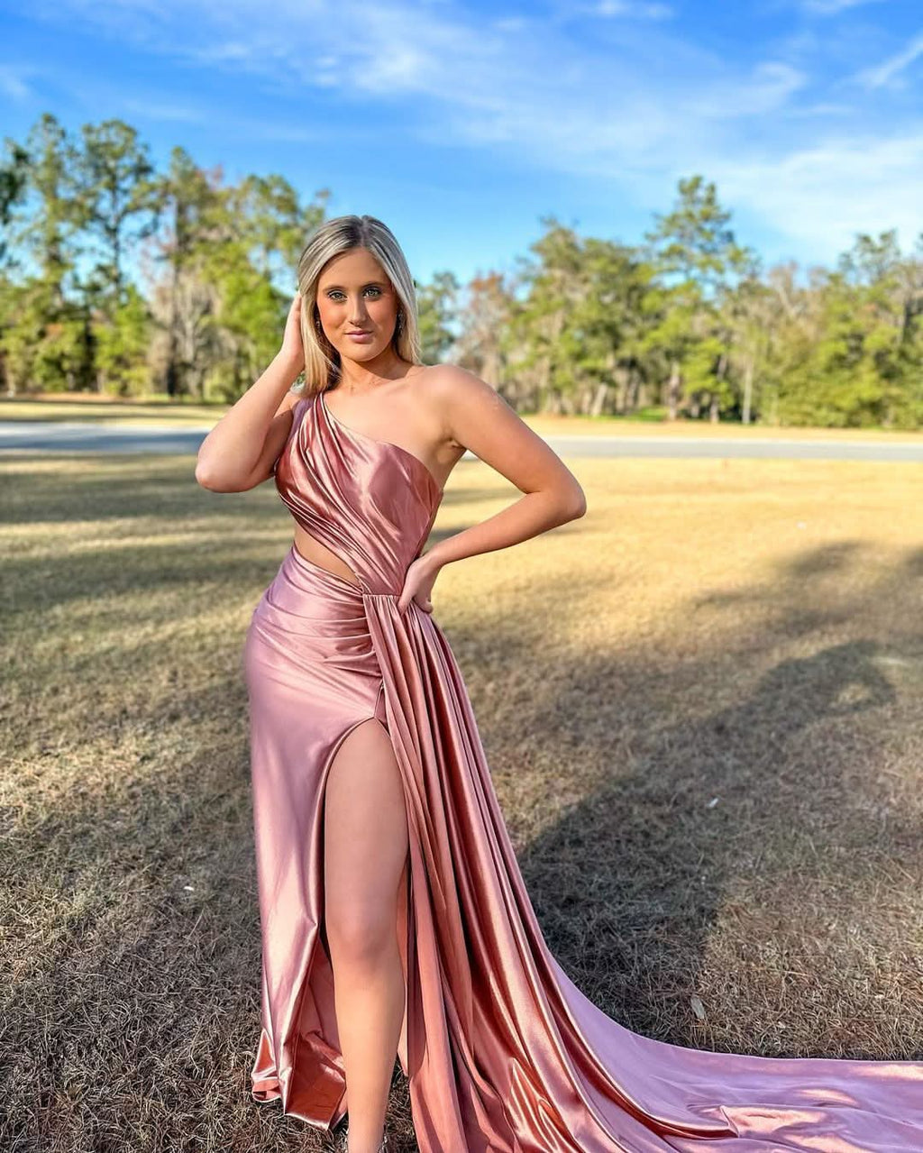 Charming Mermaid One-Shoulder Satin Prom Dress with Slit BM bride
