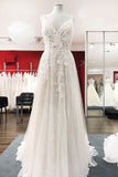Long A-line Wedding Dress Backless Lace With Tulle V-neck BM bride