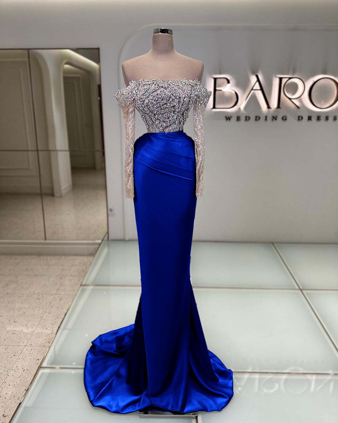 Off the Shoulder Long Sleeves Long Mermaid Prom Dress With Beading BMBRIDE
