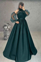 Halter Long Sleeves Sweetheart Long Prom Dress With Pleated