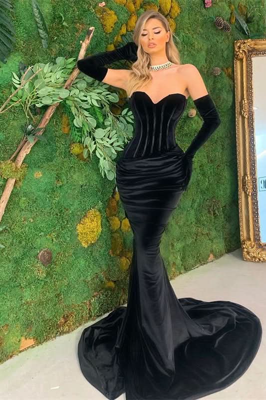 Black Sweetheart Velvet Mermaid Prom Dress BM bride
