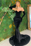 Black Sweetheart Velvet Mermaid Prom Dress BM bride