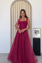Charming Tulle Straps Sweetheart Sleeveless Long Prom Dress With Sequins