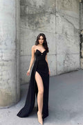 Charming Black Strapless Sleeveless High Waist Pleated Prom Dress With Split