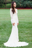 Elegant Mermaid Backless Long Sleeve Lace Bridal Dress with Graceful Appeal BM bride